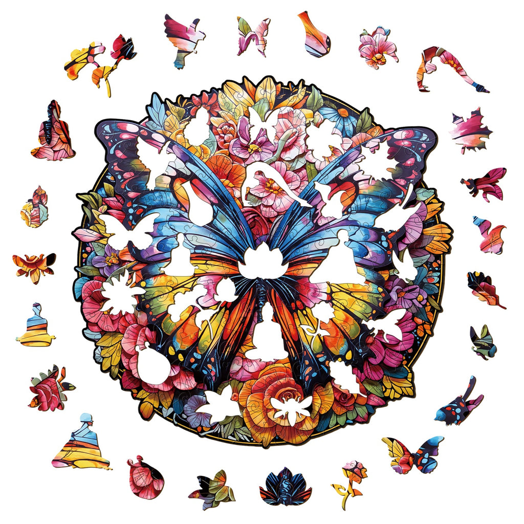Butterfly And Flowers Wooden Jigsaw Puzzle