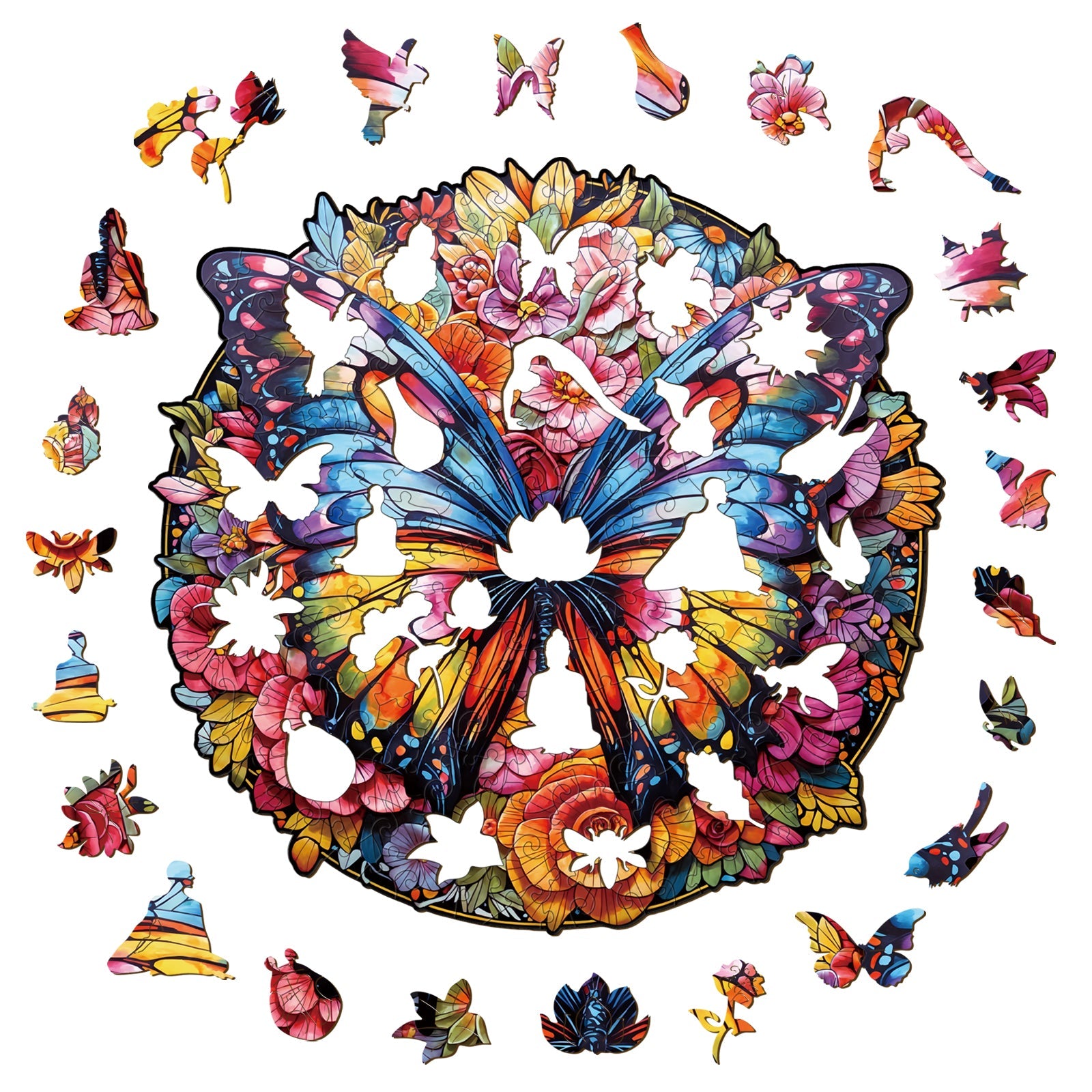Butterfly And Flowers Wooden Jigsaw Puzzle