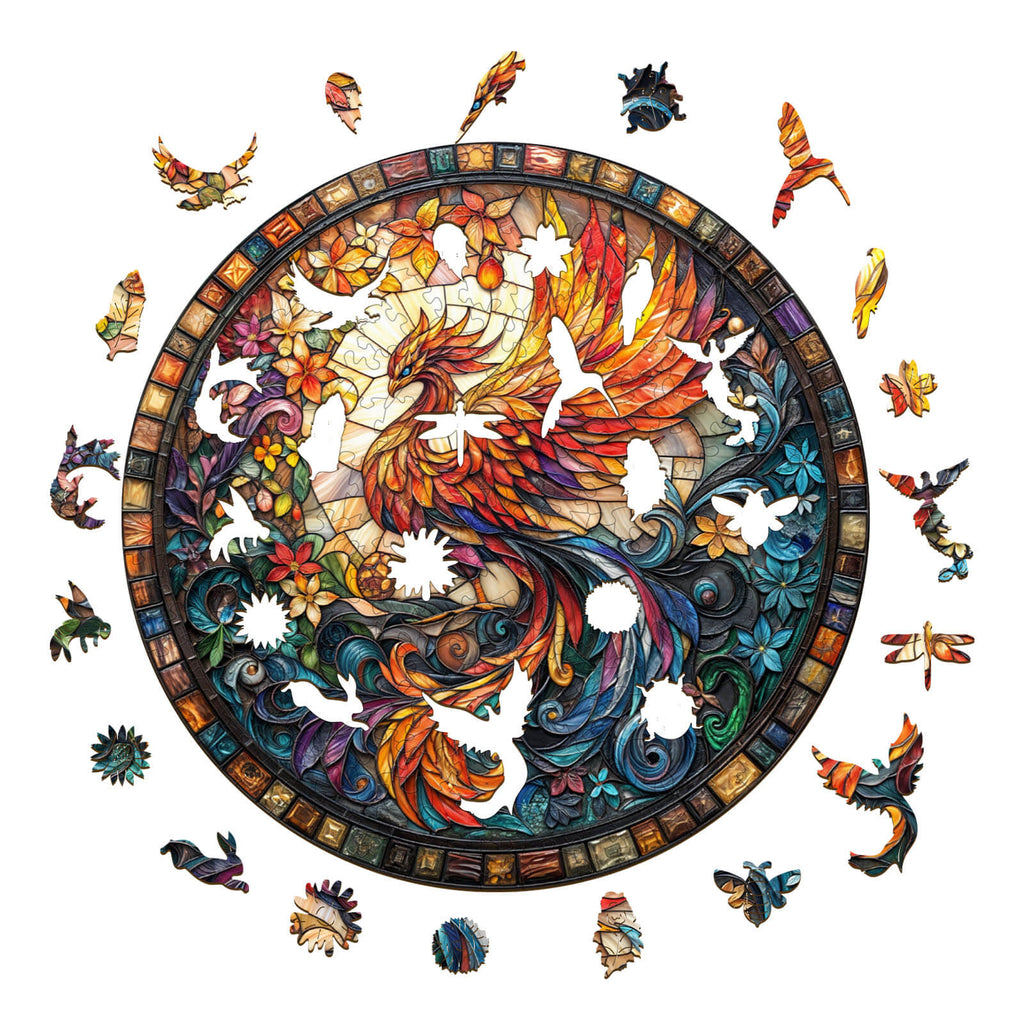 Stained Glass Phoenix-2 Wooden Jigsaw Puzzle