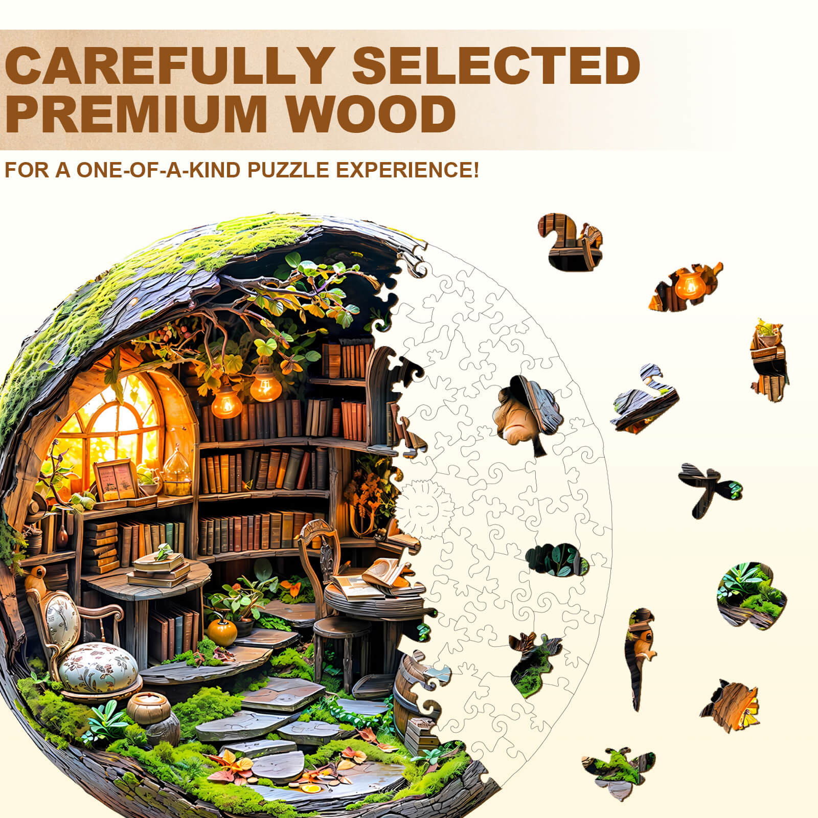 3D Mossy Library Wooden Jigsaw Puzzle