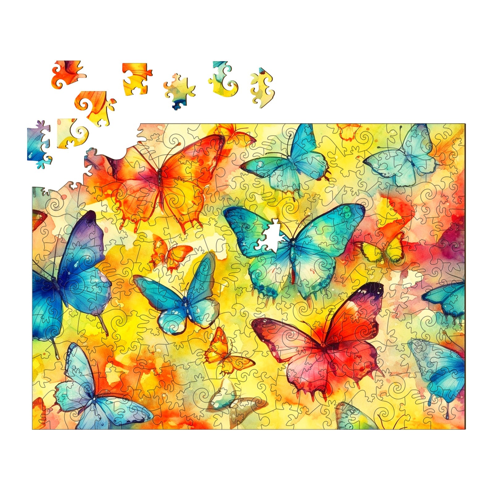 Watercolor Butterflies Wooden Jigsaw Puzzle