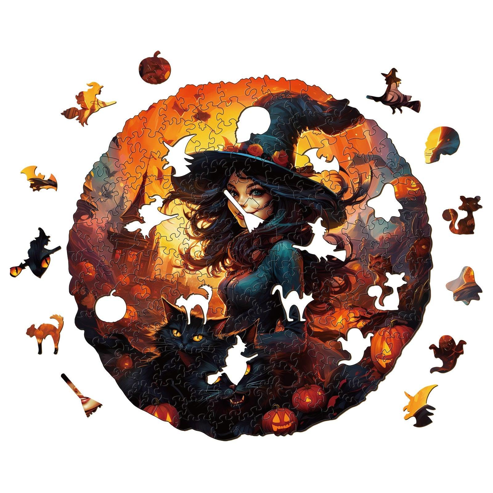 Witches and Cats Wooden Jigsaw Puzzle