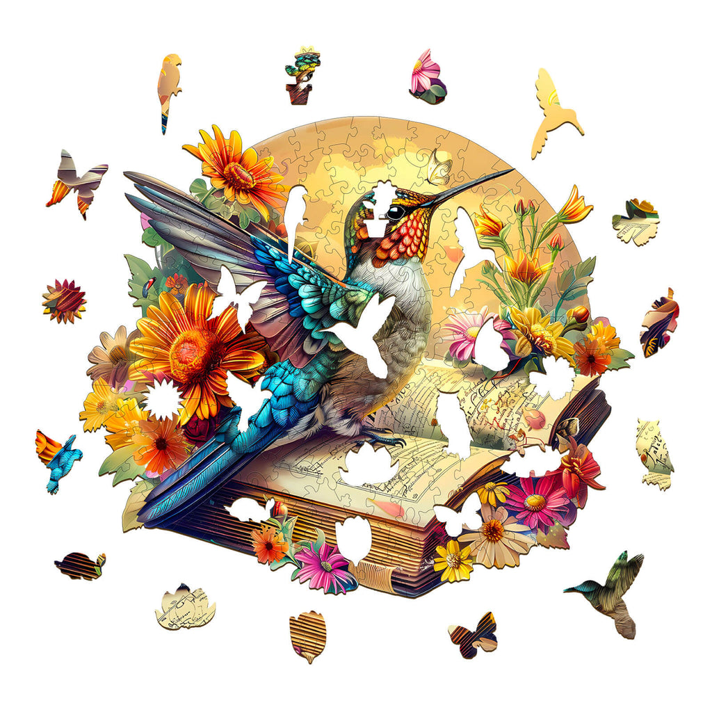 The Hummingbird on book Wooden Jigsaw Puzzle