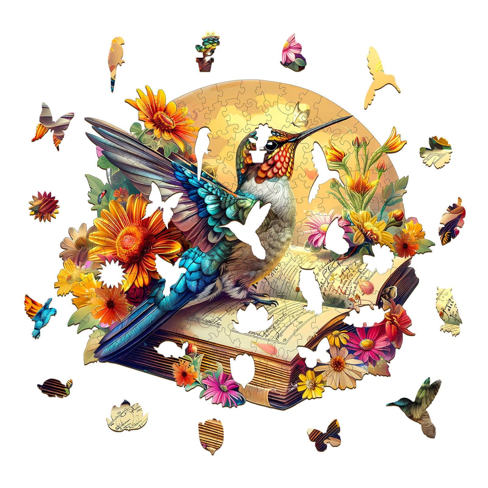 The Hummingbird on book Wooden Jigsaw Puzzle