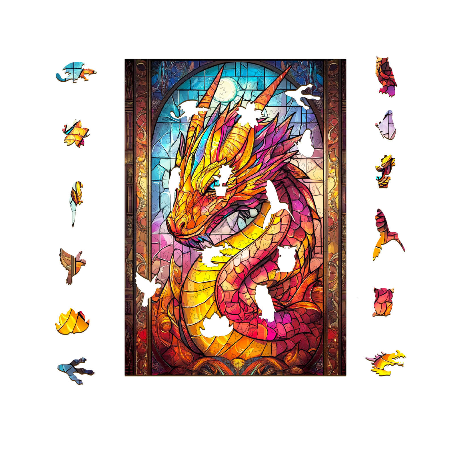 Stained Glass Dragon Wooden Jigsaw Puzzle