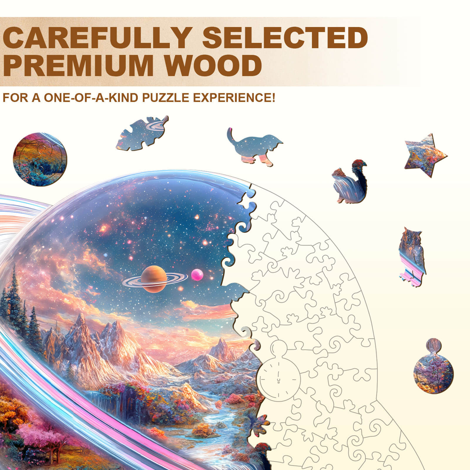 Transparent Saturn Wooden Jigsaw Puzzle