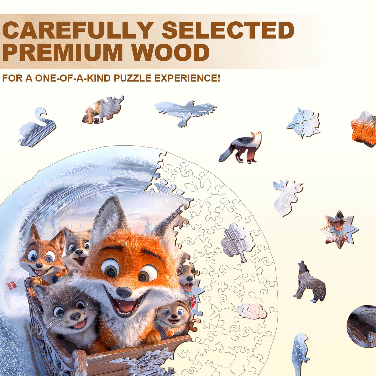 3D Sleigh Fox Wooden Jigsaw Puzzle