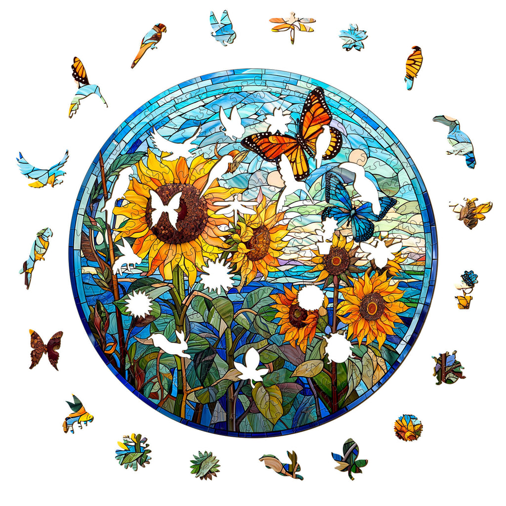 Stained Glass Sunflower Wooden Jigsaw Puzzle
