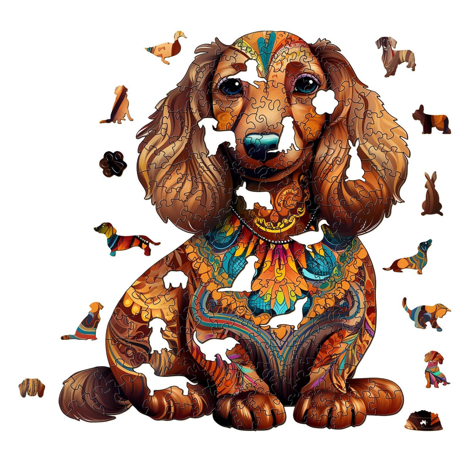 Long-haired Dachshund 2 Wooden Jigsaw Puzzle