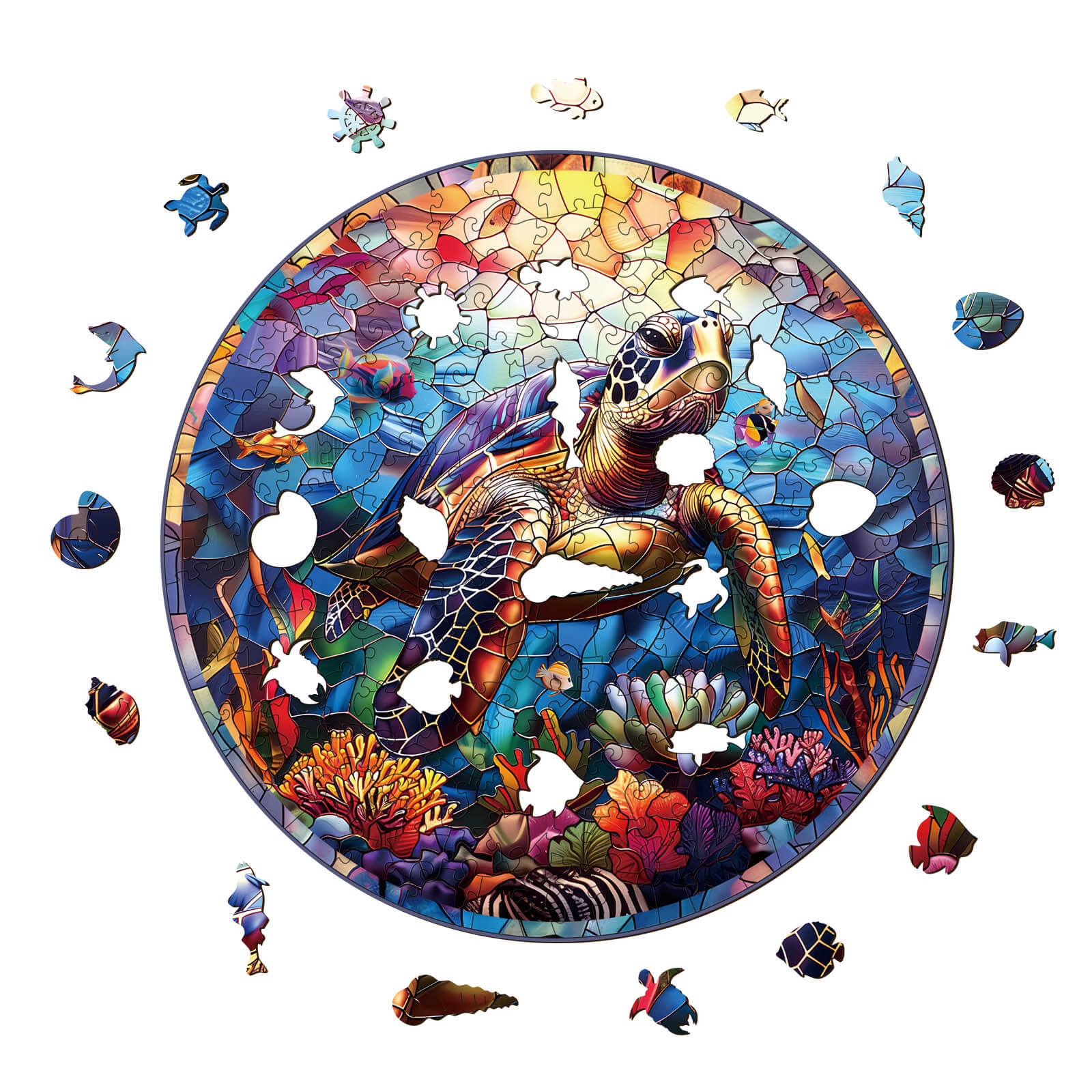 Stained Glass Turtle Wooden Jigsaw Puzzle