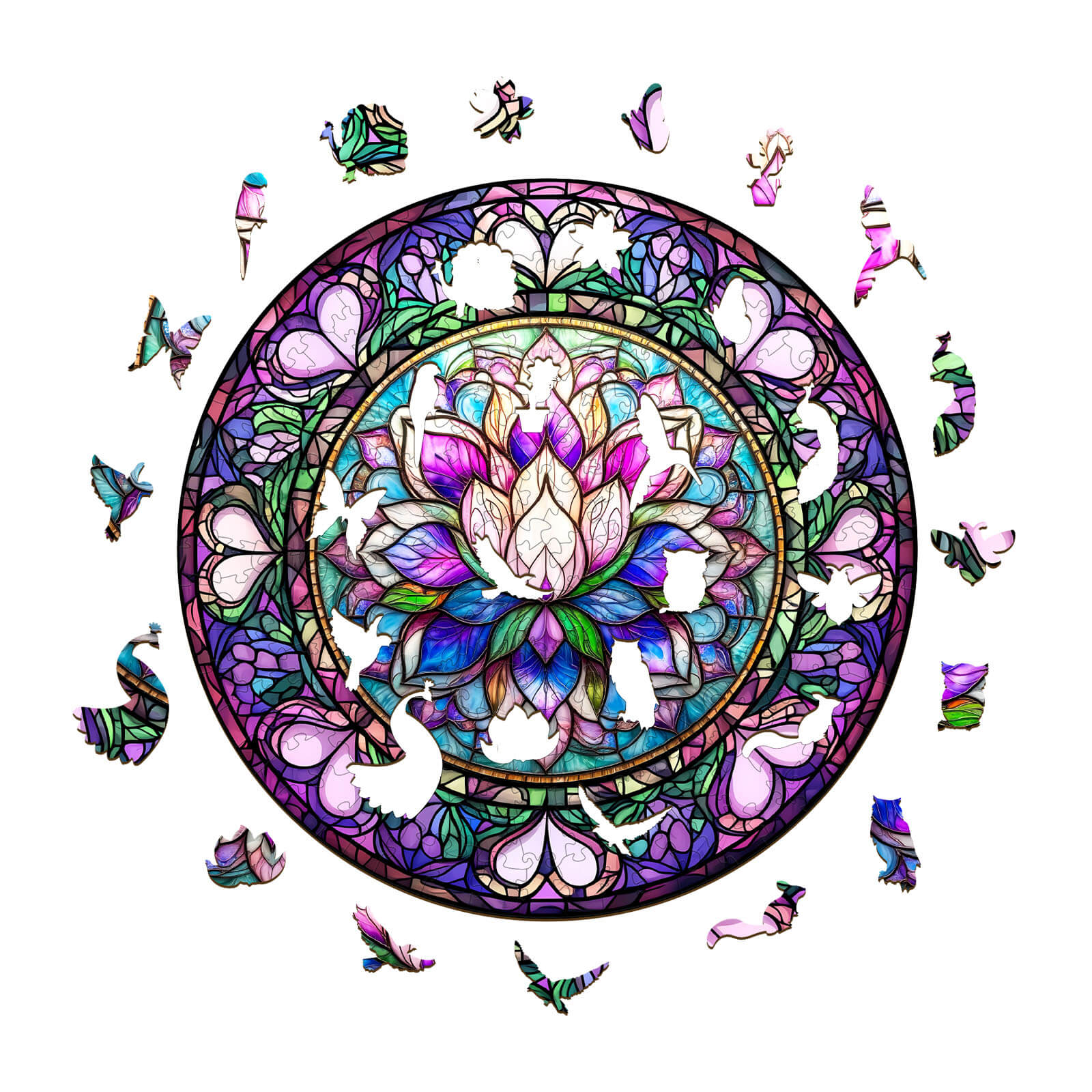 Stained Glass Lotus-1 Wooden Jigsaw Puzzle