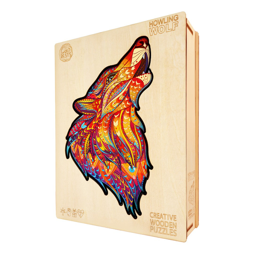 Red Howling Wolf Wooden Jigsaw Puzzle