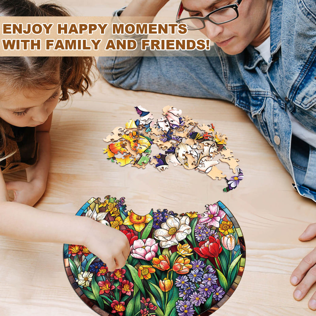 Stained Glass Flowers Wooden Jigsaw Puzzle