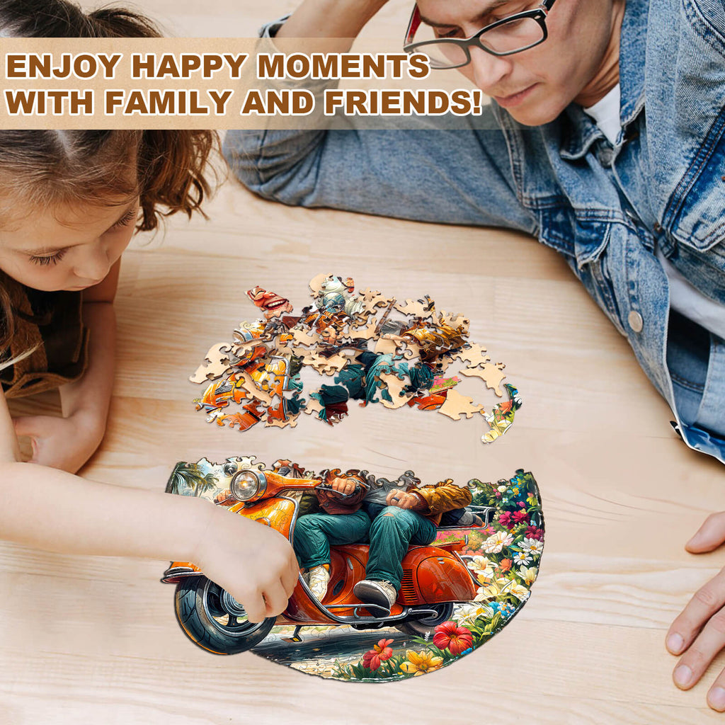 Motorcycle Granny-1 Wooden Jigsaw Puzzle