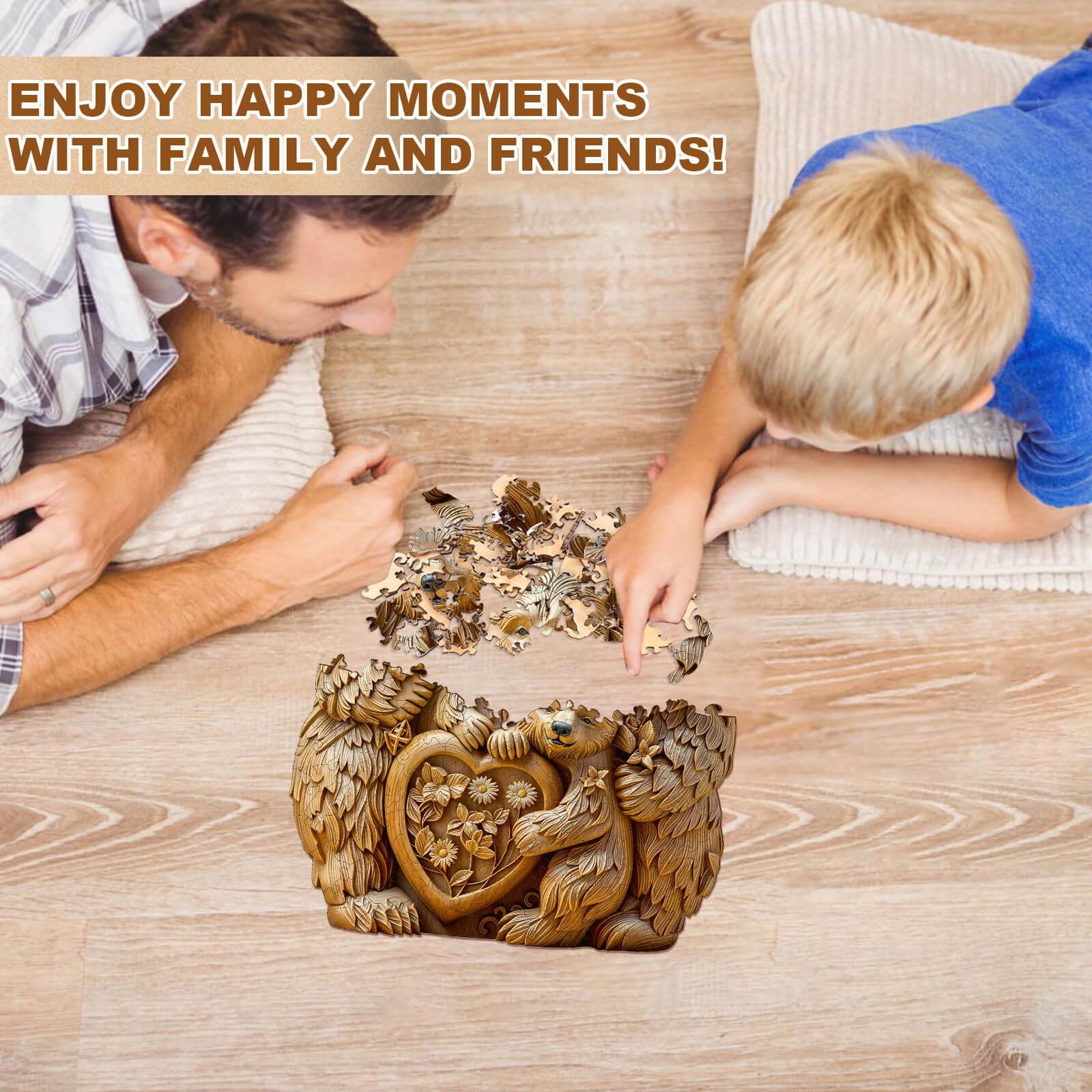 Woodcarve bear family Wooden Jigsaw Puzzle