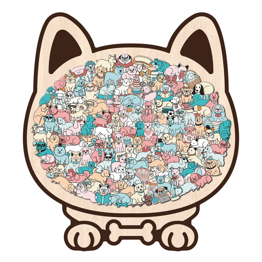Morandi-Colored Cute Dog Shaped Wooden Jigsaw Puzzle