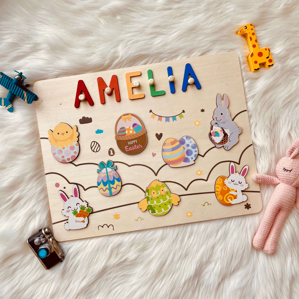 Personalized Wooden Name Puzzle - Easter Bunny & Egg Toy for Toddlers