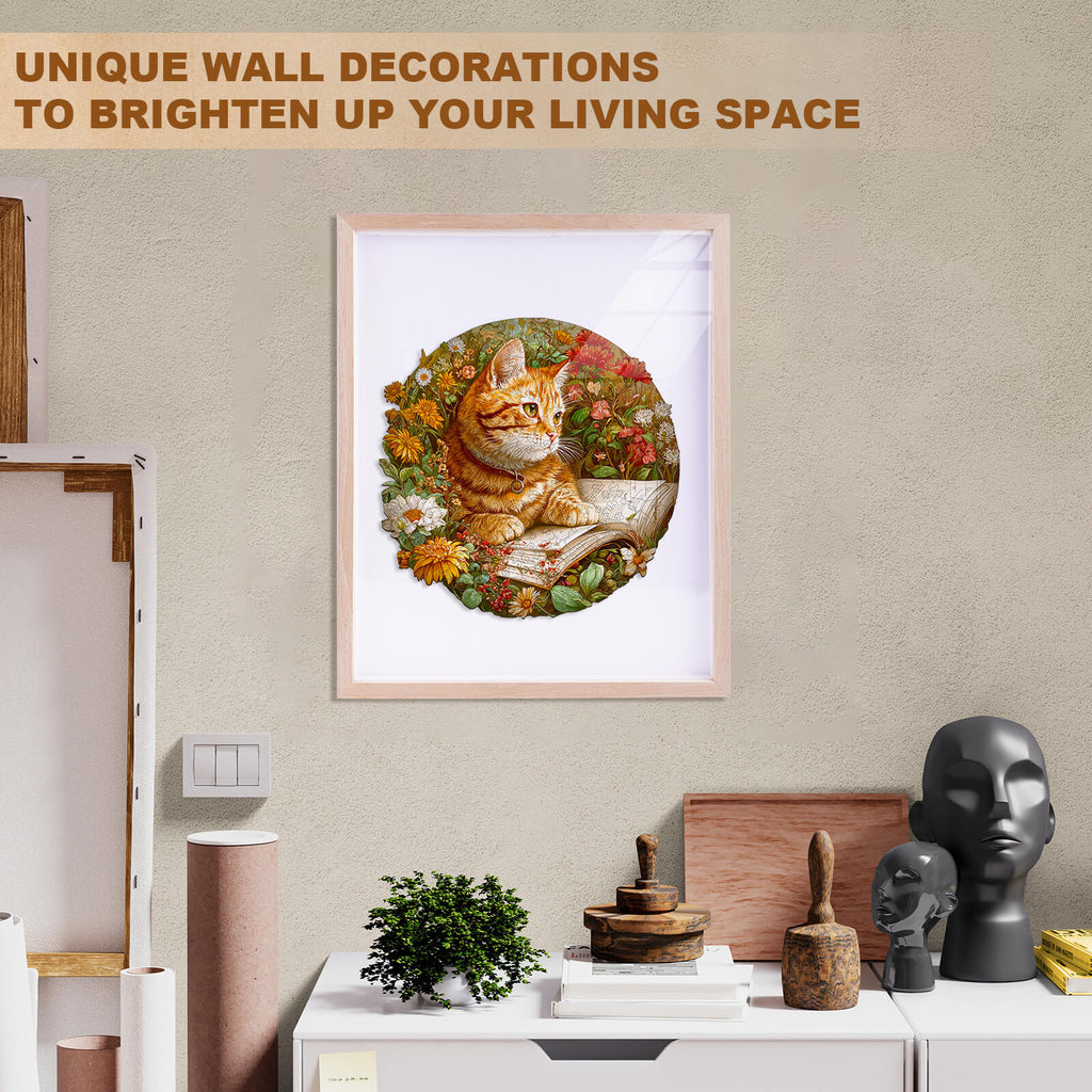 Flower Kitten Reading Wooden Jigsaw Puzzle
