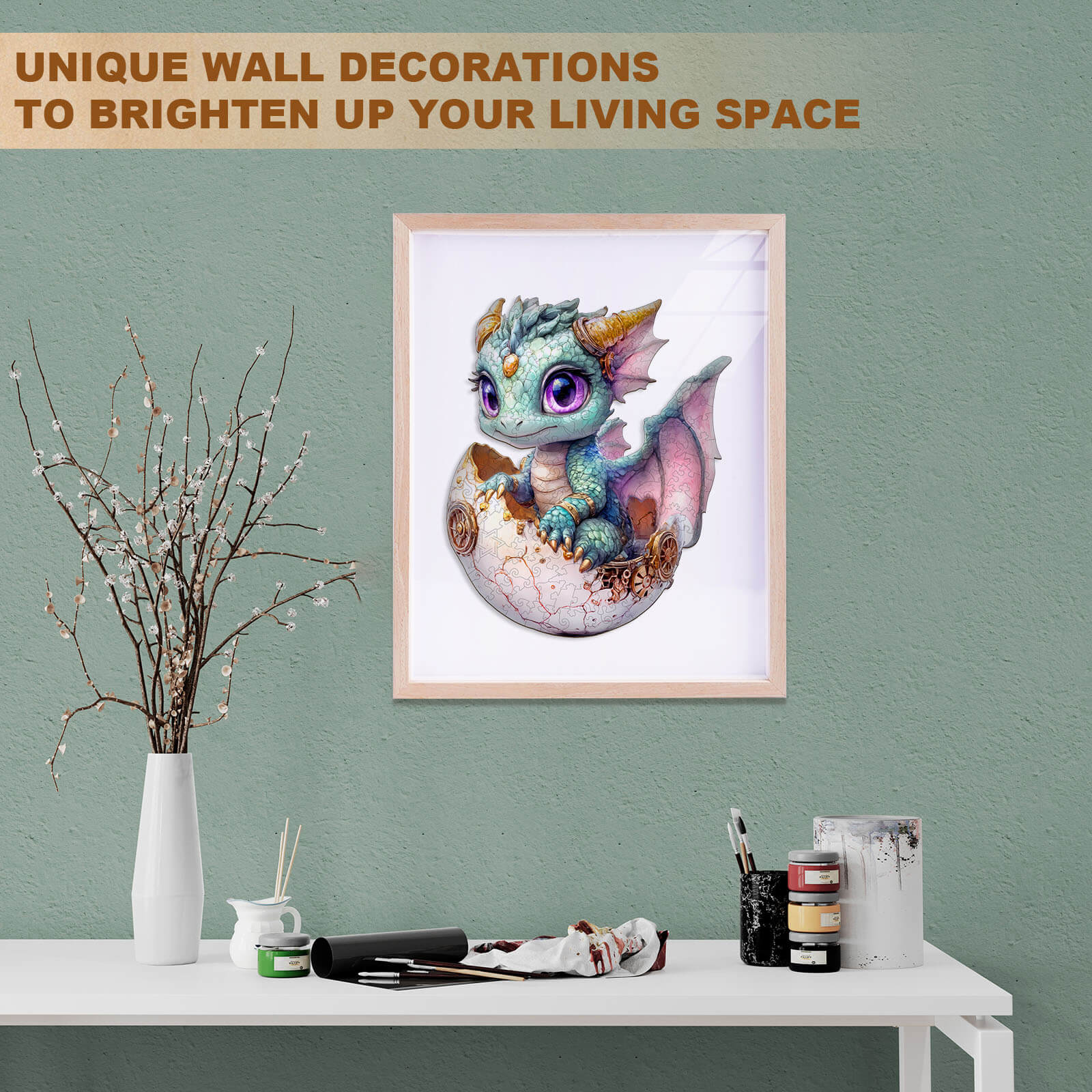 Cute baby dragon Wooden Jigsaw Puzzle