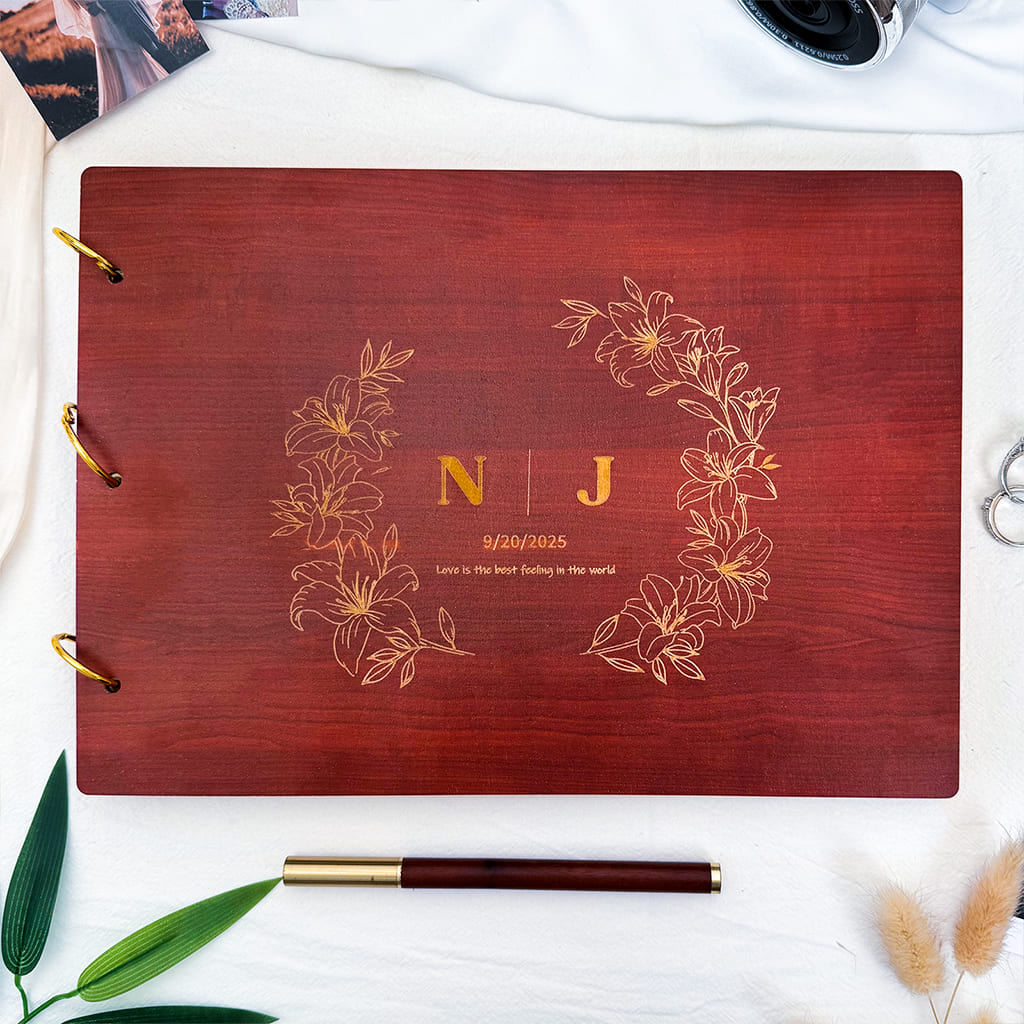 Wedding Wooden Carved Photo Album - Personalized Gift