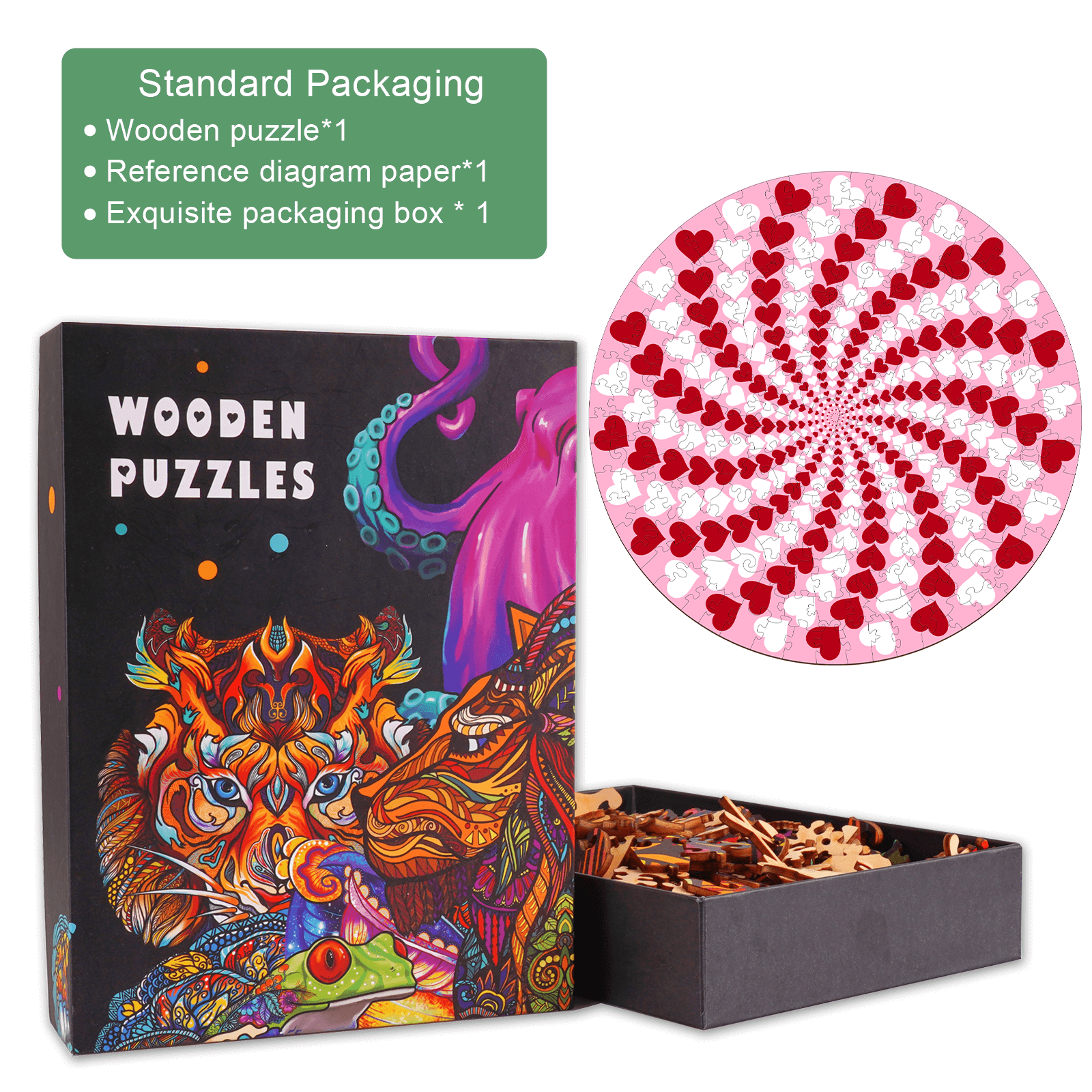 Love-2 Wooden Jigsaw Puzzle with colorful packaging and heart design, perfect for enhancing focus and intelligence.