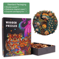 Yin Yang Peacock wooden jigsaw puzzle in an exquisite packaging box, enhancing focus and mind skills through play.