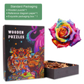 Colorful Rose Wooden Jigsaw Puzzle with exquisite packaging and reference diagram for brain training and fun.