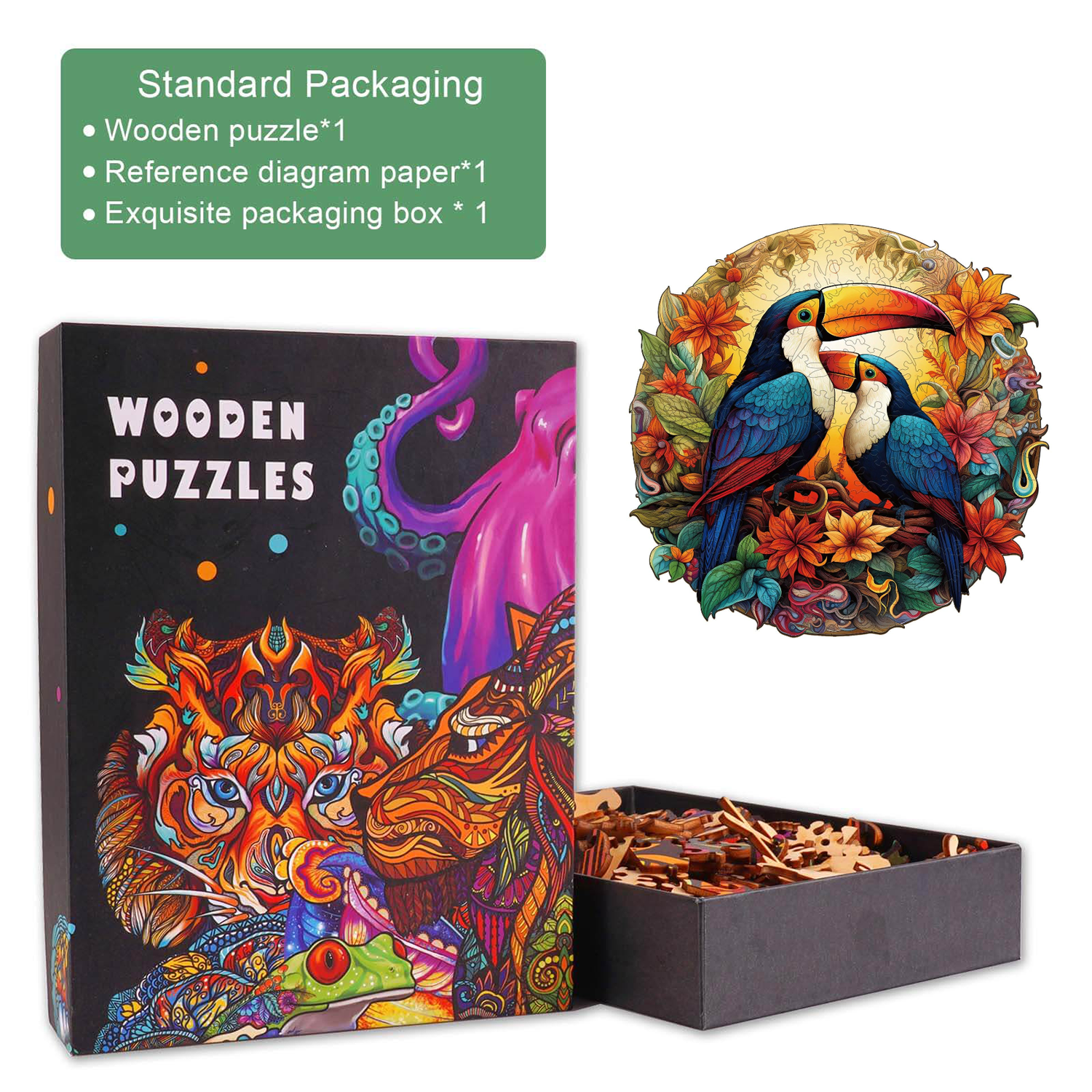 Colorful Toucans Wooden Jigsaw Puzzle