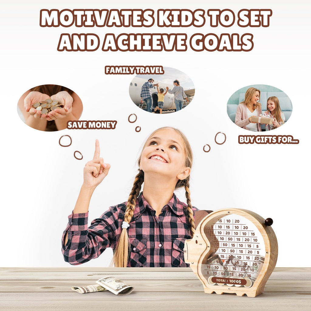 Custom Piggy Bank for Kids with Money Target and Numbers (1000 Dollar)