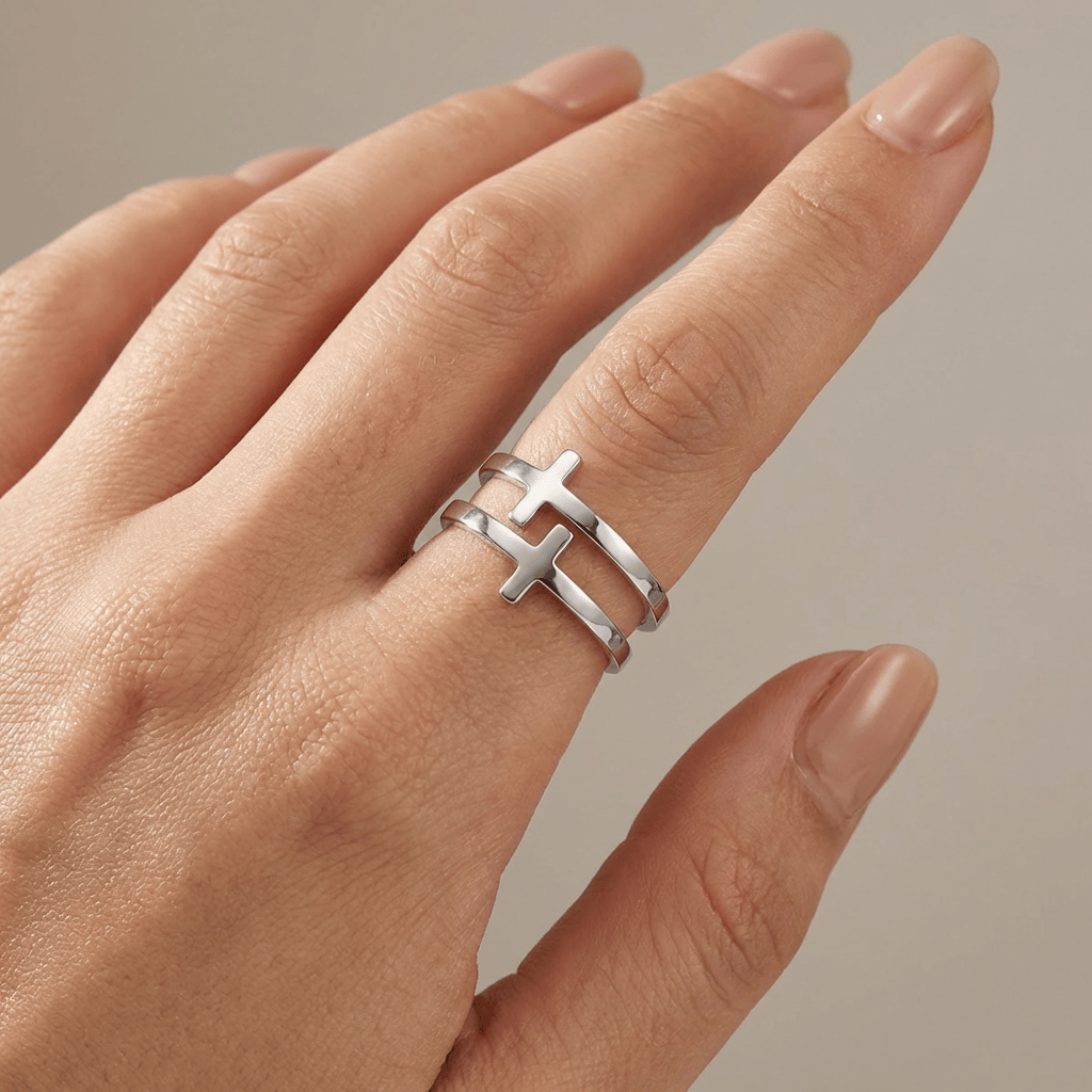GRACE DOUBLE CROSS SILVER RING
