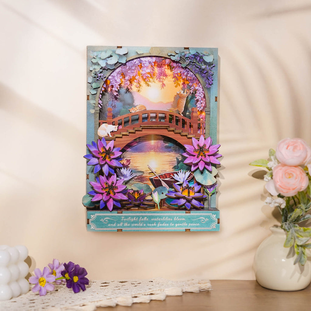 Twilight Lotus – DIY Wooden Painting, 3D Puzzle Craft Kit