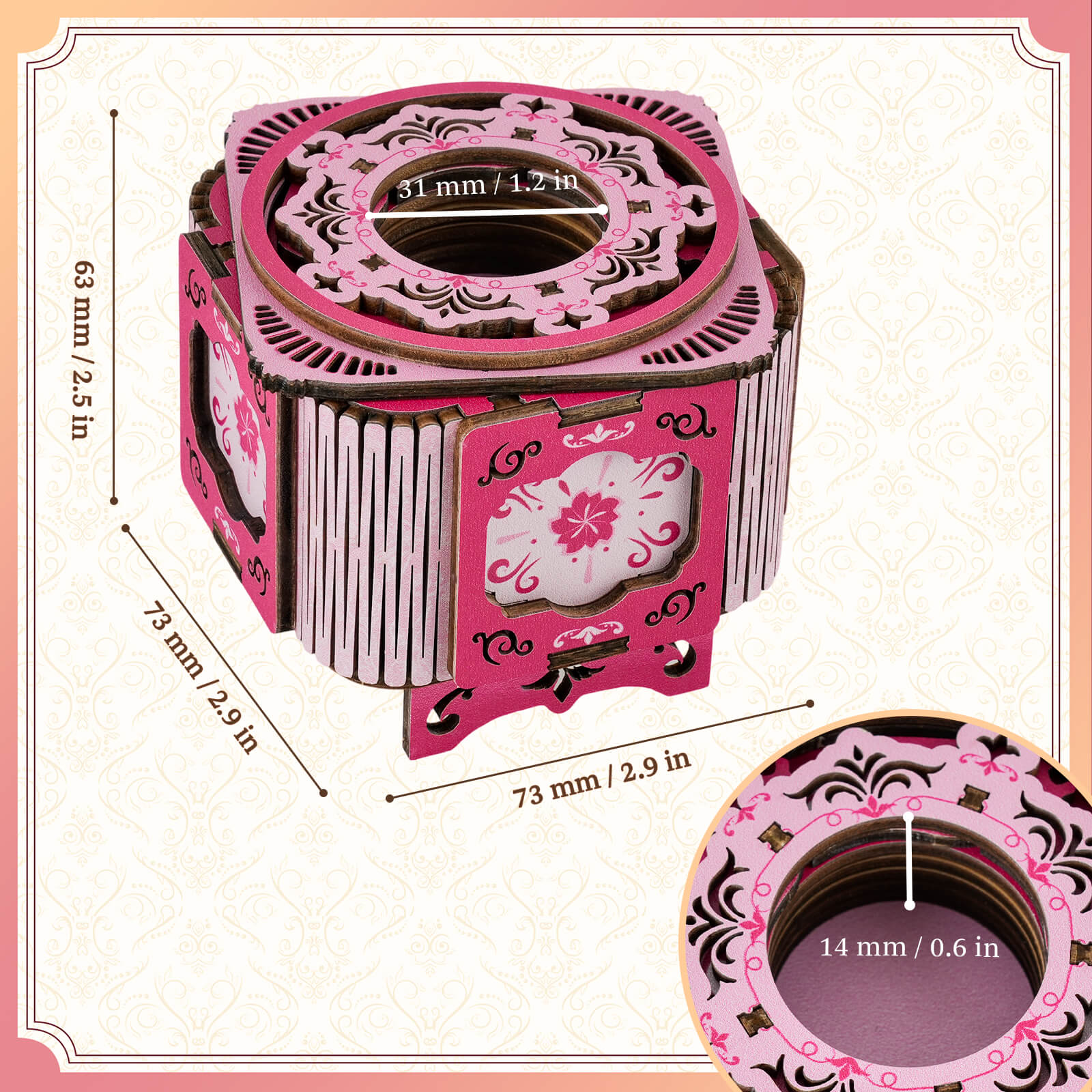 Cherry Blossom Pink – 3D Music Ring Box