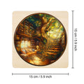 Maze Puzzles—Quiet Library jigsaw puzzle featuring a serene library with a winding staircase and tree, 15 cm / 5.9 inch.
