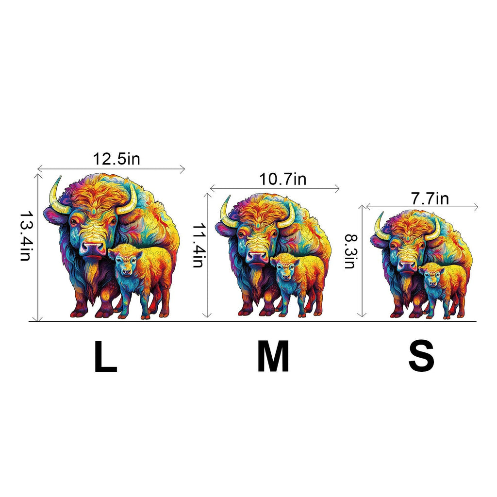 Family American Bison Wooden Jigsaw Puzzle