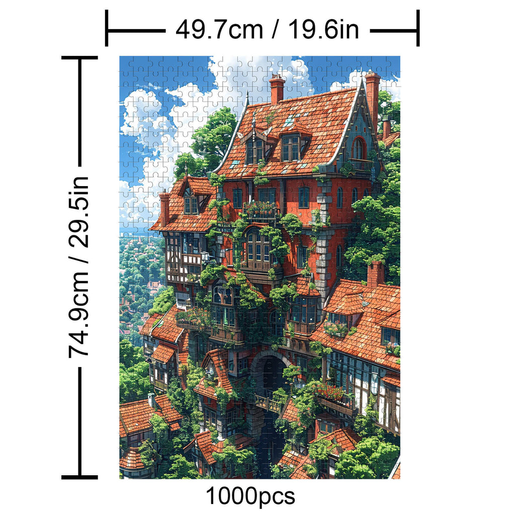 Huge Island 1000 piece puzzle showcasing a colorful building landscape with intricate details, perfect for mind games.