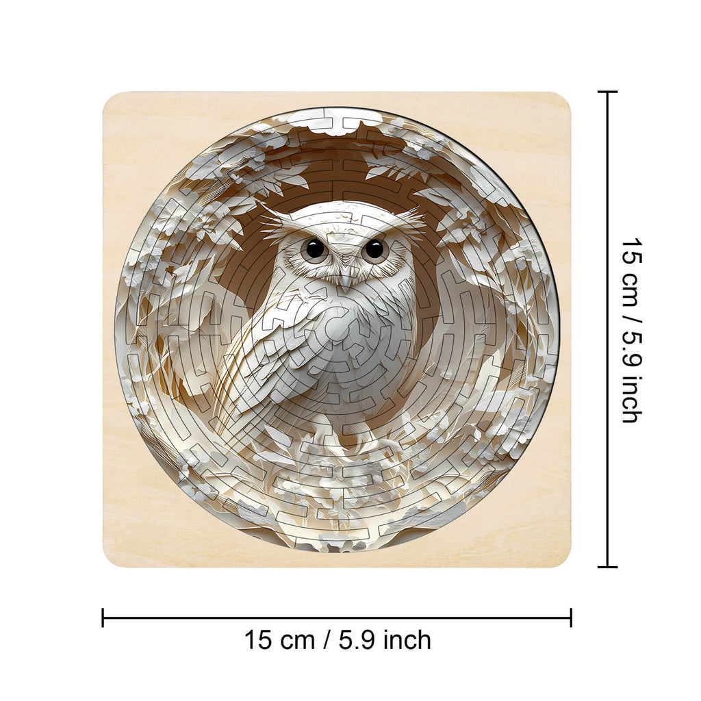 Maze Puzzles—Elegant Owl, 15 cm wooden jigsaw puzzle designed for mind games and focus enhancement.