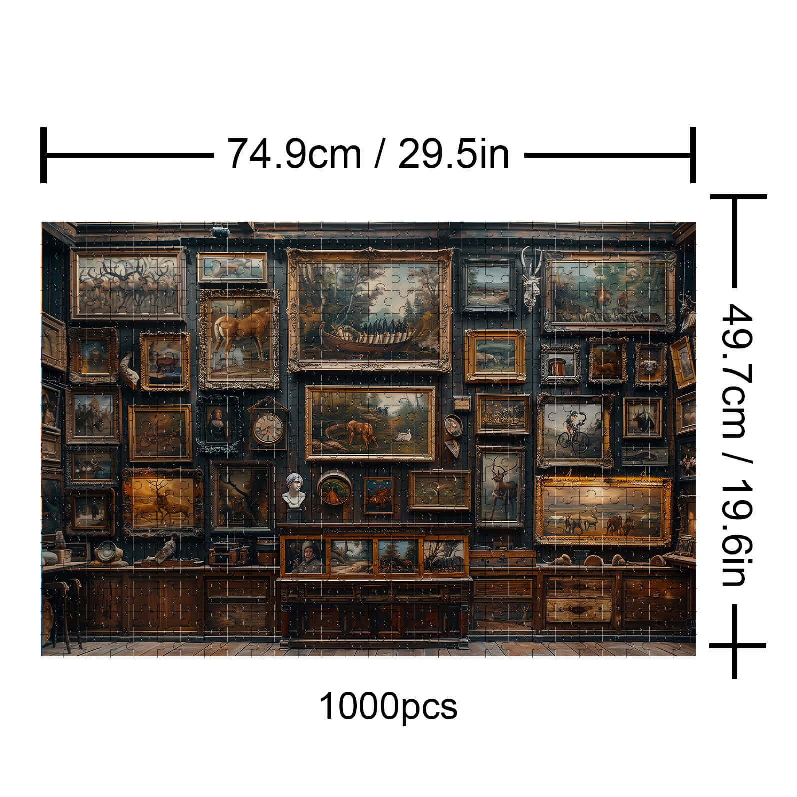 Family Gallery 1000 piece puzzle featuring a vintage art collection on a gallery wall.