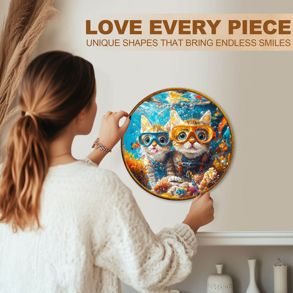 Diving cats Wooden Jigsaw Puzzle