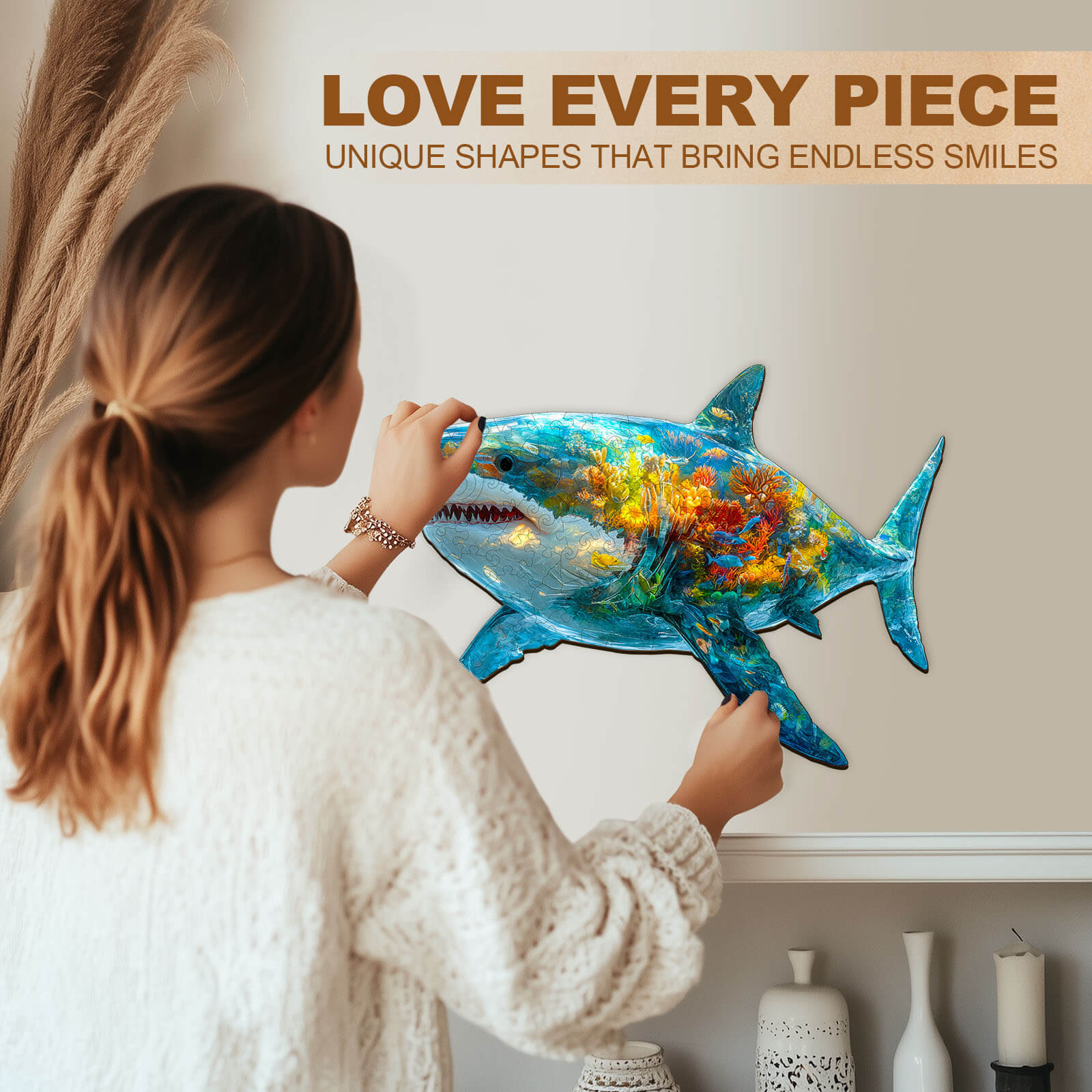 Flower shark Wooden Jigsaw Puzzle