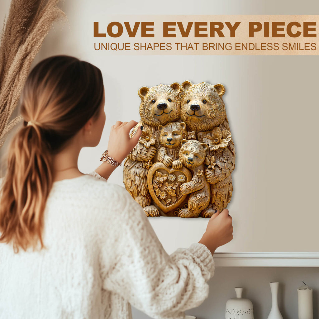 Woodcarve bear family Wooden Jigsaw Puzzle