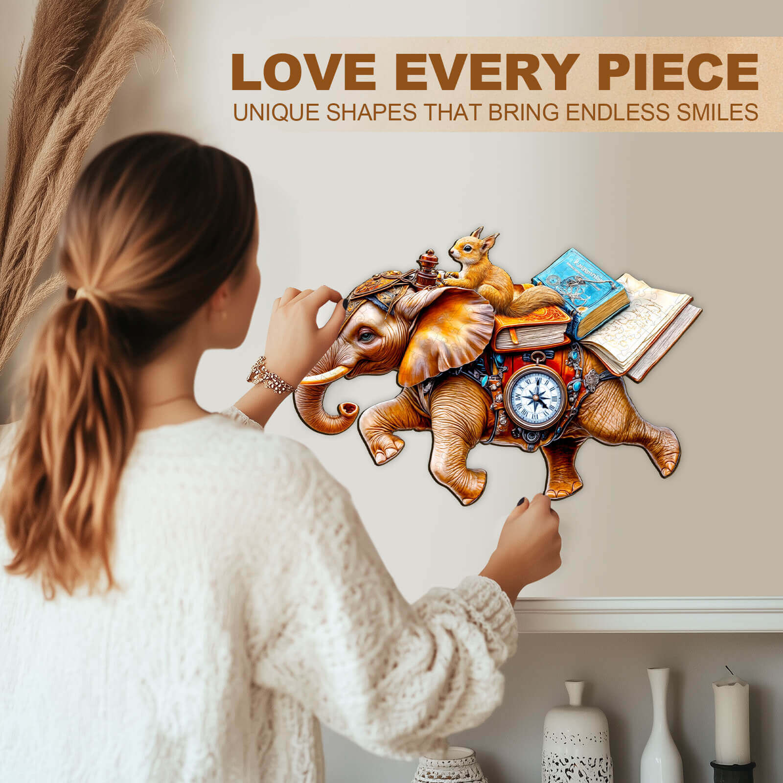 adventurous elephant-1 Wooden Jigsaw Puzzle