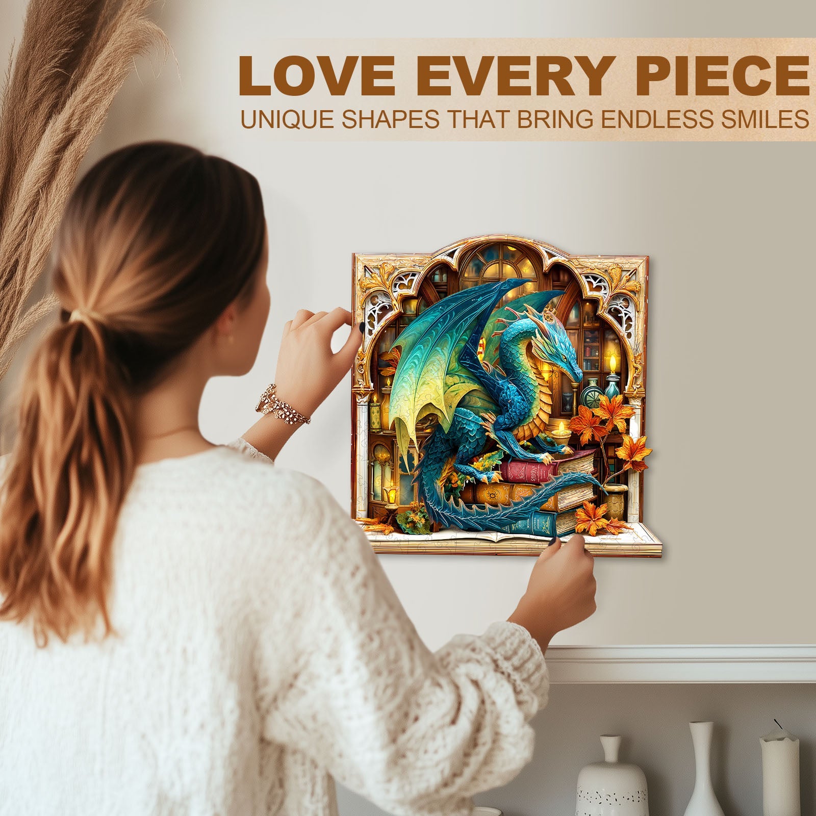 Bookcase Dragon Wooden Jigsaw Puzzle