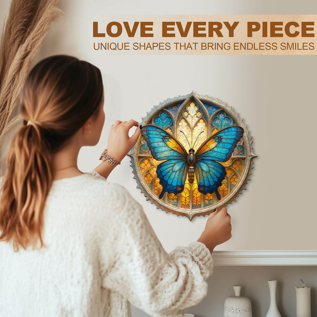 Colorful window butterfly Wooden Jigsaw Puzzle