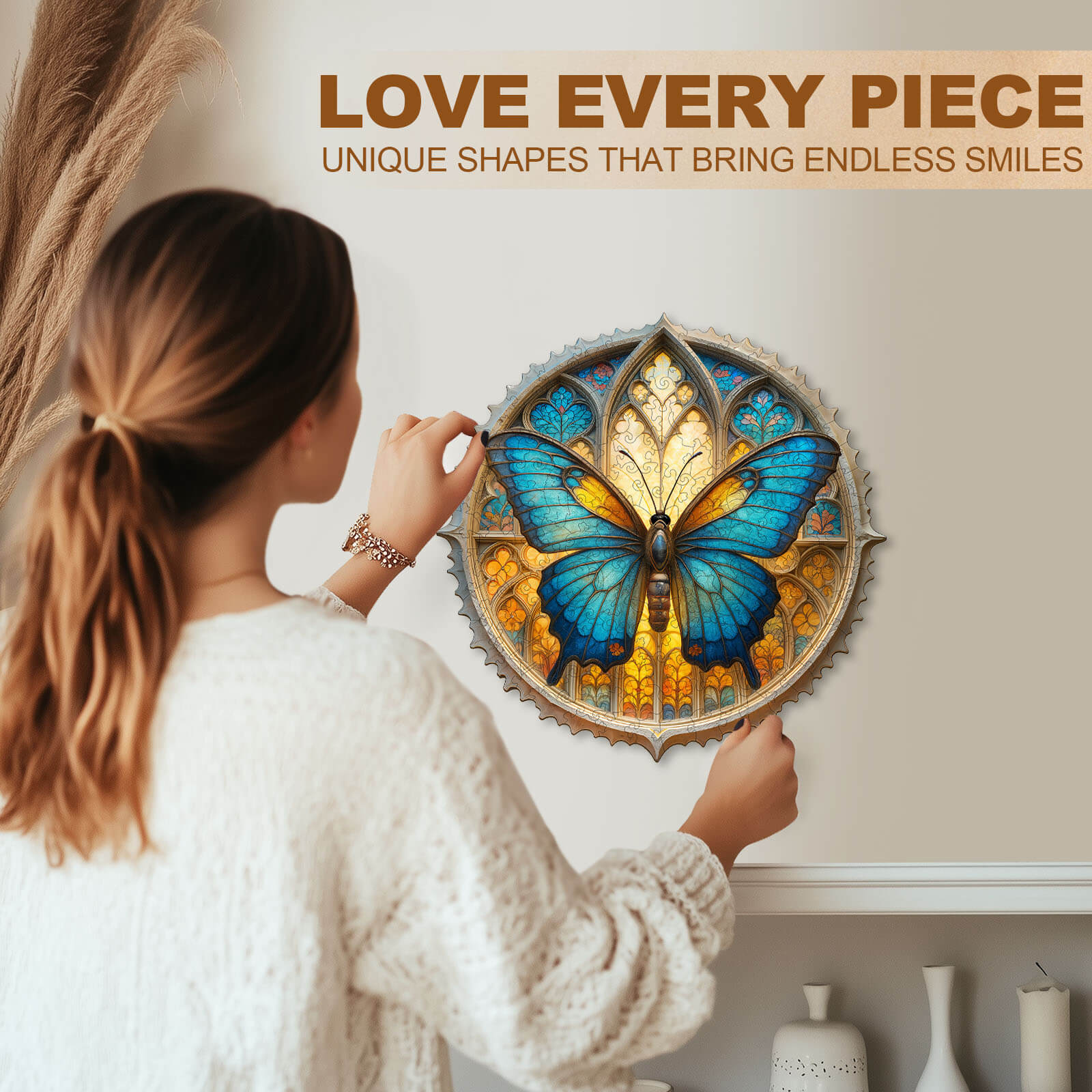 Colorful window butterfly Wooden Jigsaw Puzzle