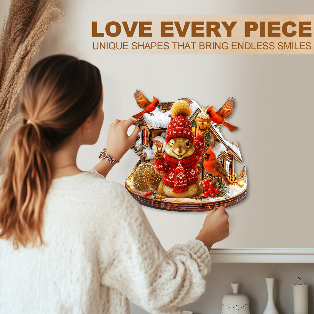 Joyful Squirrel Wooden Jigsaw Puzzle