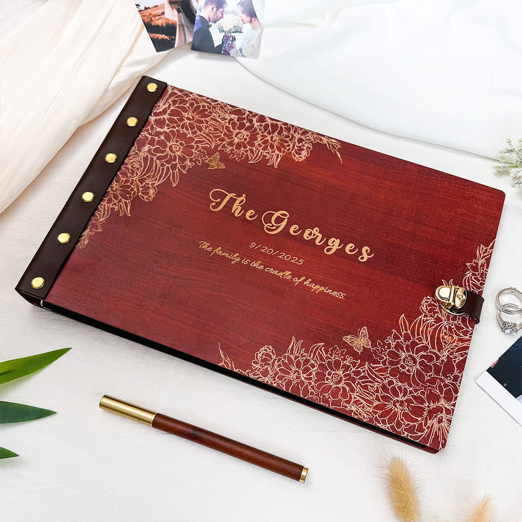 Personalized wooden memory book - Family Christmas Photo Album