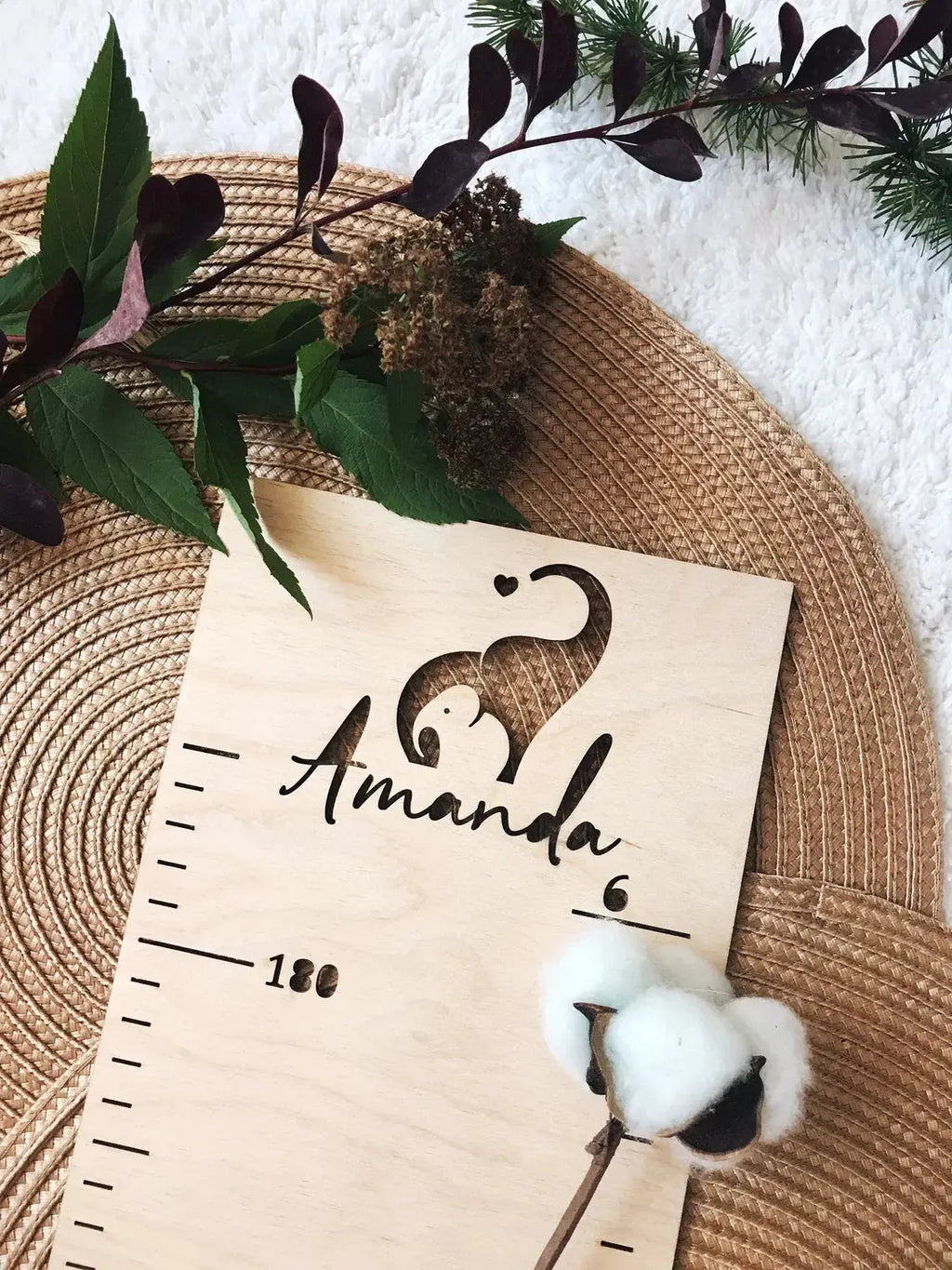 Personalized Wooden Animal Pattern Growth Chart Ruler