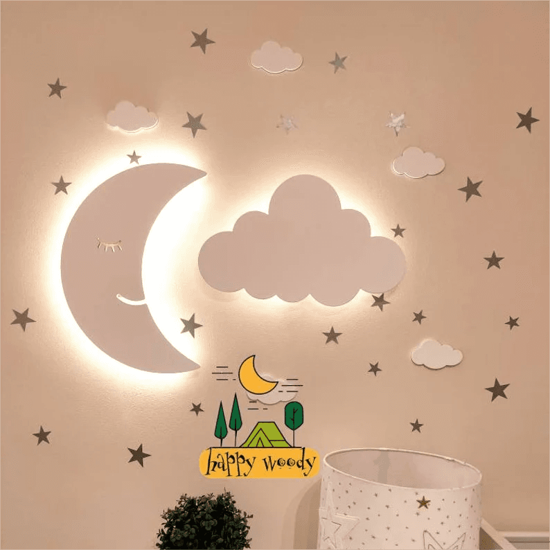 Moon and Cloud Room Wall Light
