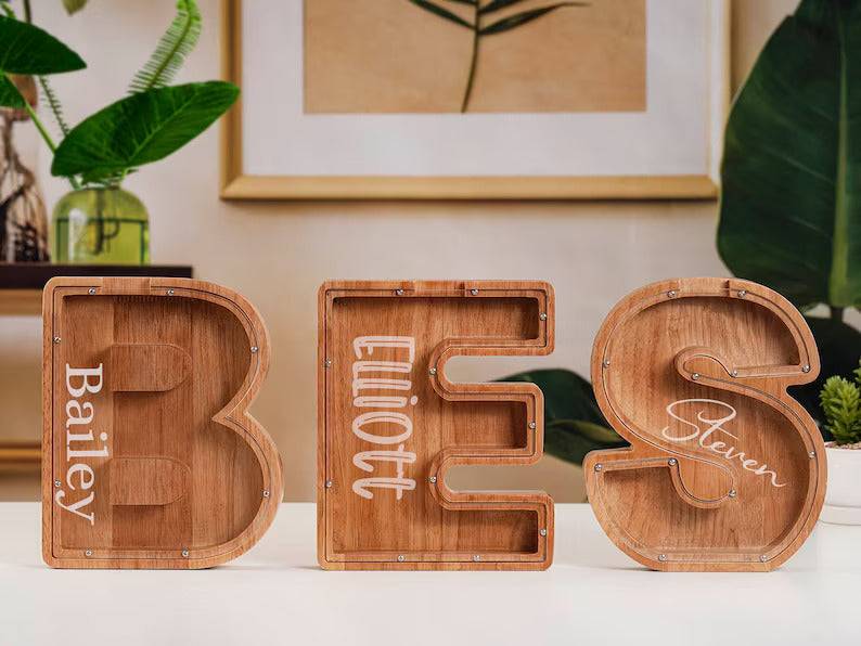 Personalised Wooden Letter Piggy Bank For Kids-Unique Gift