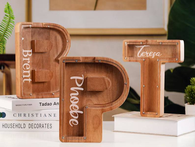 Personalised Wooden Letter Piggy Bank For Kids-Unique Gift